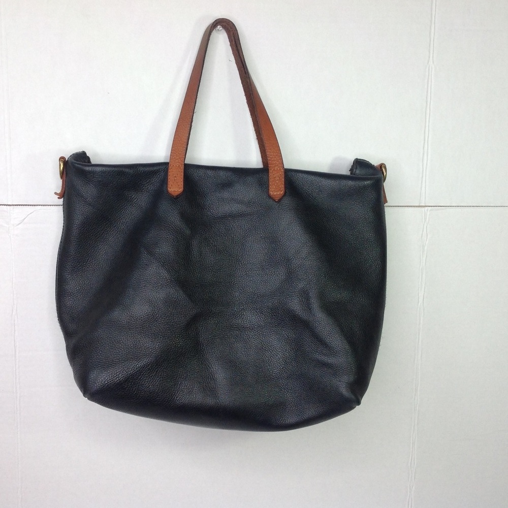 Madewell Black Leather Tote Bag Pebble Transport